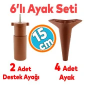 Mobilya TV Ünitesi Çekyat Koltuk Kanepe Destek Ayağı 15 cm Kahverengi Baza Ayak M8 6'lı Set thumbnail 1