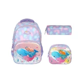 Relaxion Kabartmalı Balina Deniz Kızı Figürlü Pullu 3'Lü İlkokul Çantası Beslenme Kalemlik Seti 1370 - 1