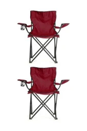 2 Kişilik Taşınabilir Katlanır Kamp Sandalyesi 2 Adet - Kırmızı 2'li Kırmızı - 1
