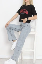 Baskılı Crop Tişört Siyah - 16473.1567. thumbnail 2