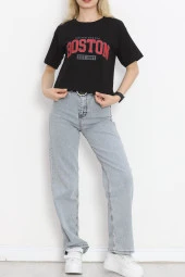 Baskılı Crop Tişört Siyah - 16473.1567. thumbnail 6