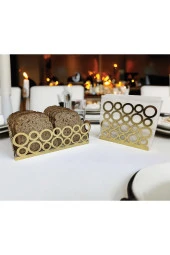 Gold Renk 2'li Set Ekmek Sepeti ve Peçetelik - 1