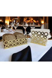 Gold Renk 2'li Set Ekmek Sepeti ve Peçetelik - 5