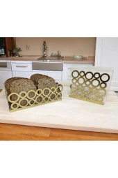 Gold Renk 2'li Set Ekmek Sepeti ve Peçetelik - 6
