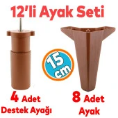 Mobilya TV Ünitesi Çekyat Koltuk Kanepe Destek Ayağı Yükseltici 15 cm Kahverengi Baza Ayak 12'li Set - 1