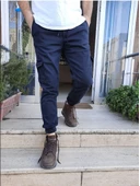 Slim Fit None Denim Yandan Cepli Bel Bağcıklı, Paçaları Lastikli Esnek Kumaş Erkek Kargo Pantolon - 10