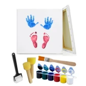 parmak boyasıyla Bebek El Ayak İzi Tuval Boyama Seti thumbnail 1