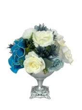 Nettenevime Yapay Çiçek Aranjmanı Büyük Boy Mavi Beyaz Tonlar Gümüş Metal Vazolu Arajman Nişan Kız İsteme Çiçeği thumbnail 1