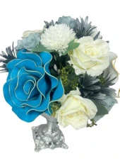 Nettenevime Yapay Çiçek Aranjmanı Büyük Boy Mavi Beyaz Tonlar Gümüş Metal Vazolu Arajman Nişan Kız İsteme Çiçeği thumbnail 3
