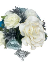 Nettenevime Yapay Çiçek Aranjmanı Büyük Boy Mavi Beyaz Tonlar Gümüş Metal Vazolu Arajman Nişan Kız İsteme Çiçeği thumbnail 4