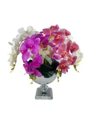 Nettenevime Yapay Çiçek Aranjmanı Büyük Boy Orkide Mix Renk Gümüş Metal Vazolu Arajman Nişan Kız İsteme Çiçeği thumbnail 1