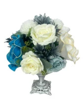 Nettenevime Yapay Çiçek Aranjmanı Büyük Boy Mavi Beyaz Tonlar Gümüş Metal Vazolu Arajman Nişan Kız İsteme Çiçeği thumbnail 6