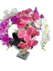 Nettenevime Yapay Çiçek Aranjmanı Büyük Boy Orkide Mix Renk Gümüş Metal Vazolu Arajman Nişan Kız İsteme Çiçeği thumbnail 5