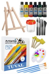 20x20 Tuval Seti 1 Paket Masa Üstü Şövale Monalisa Akrilik Boya Plastik Spatula Resim Fırçası Palet Ponpon Sünger Fırça - 1