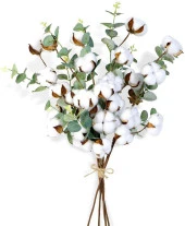 Nettenevime 4 Lü Set Okaliptuslu Doğal Pamuk Çiçeği Dalı 5li Kuru Çiçek Yapay Çiçek - 1