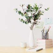 Nettenevime 4 Lü Set Okaliptuslu Doğal Pamuk Çiçeği Dalı 5li Kuru Çiçek Yapay Çiçek - 4