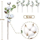 Nettenevime 4 Lü Set Okaliptuslu Doğal Pamuk Çiçeği Dalı 5li Kuru Çiçek Yapay Çiçek - 7