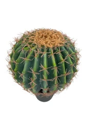 Yapay Çiçek Echinocactus Grusonii Altın Fıçı Kaktüs Siyah Saksıda 35*25m Cactüs  sk4010s - 8