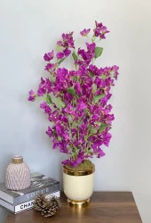 Nettenevime Yapay Çiçek Begonvil Çiçeği Metal Krem Gold Renk Vazoda Salon Çiçeği - 2