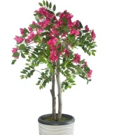 Nettenevime Yapay Ağaç Begonvil Ağacı Fuşya Bodrum Çiçeği Beyaz Kumsal Vazoda 150cm - 8
