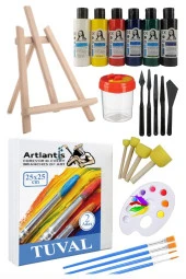 25x25 Tuval Seti 1 Paket Masa Üstü Şövale Monalisa Akrilik Boya Plastik Spatula Resim Fırçası Palet Ponpon Sünger Fırça - 1