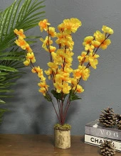 Yapay Çiçek Ahşap Kütük Saksılı Sarı Bahardalı Palmiye Ağacı Salon Bitkisi 50cm - 1