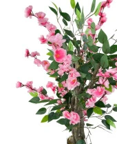 Yapay Ağaç Pembe Bahardalı Elma Çiçeği Ağacı100cm Yeşil Yapraklı - 3
