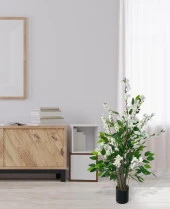 Nettenevime Yapay Ağaç Beyaz Bahardalı Elma Çiçeği Ağacı100cm Yeşil Yapraklı thumbnail 2