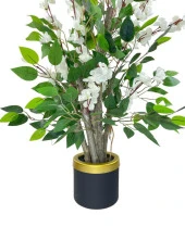 Nettenevime Yapay Ağaç Beyaz Bahardalı Elma Çiçeği Ağacı100cm Yeşil Yapraklı thumbnail 4