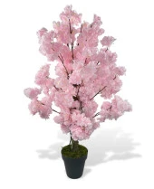 Yapay Ağaç Bahardalı Ağacı Pembe Japon Kiraz Çiçeği Sakura Çiçeği 80cm Siyah Plastik Saksılı - 1