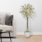 Nettenevime Yapay Ağaç Beyaz Bahar Dalı Japon Kiraz Çiçeği Beyaz Saksılı 90cm thumbnail 2