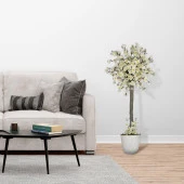 Nettenevime Yapay Ağaç Beyaz Bahar Dalı Japon Kiraz Çiçeği Beyaz Saksılı 90cm thumbnail 5