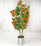 Nettenevime Yapay Ağaç Mandalina Ağacı 75CM Gür Yapraklı Gümüş Paslanmaz Aleminyum Saksılı thumbnail 3