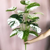 Nettenevime Yapay Ağaç Salon Bitkisi Beyaz Monstera 70 cm 18 Yaprak Antrasit Saksıda Deve Tabanı - 5
