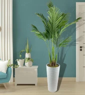 Nettenevime Yapay Ağaç Areka Ağacı Beyaz Uzun Kumsal Vazoda Palmiye Ağacı Yapay Areka 190cm thumbnail 3
