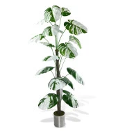 Nettenevime Yapay Ağaç Beyaz Monstera 18 Dallı Çalılı Gövde 120x60cm Gümüş Aleminyum Saksıda thumbnail 1