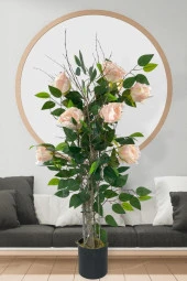 Nettenevime Yapay Ağaç Pembe Gül Ağacı 90cm Doğal Salex Dallı thumbnail 2