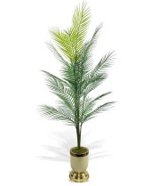 Nettenevime Yapay Ağaç Areka Ağacı Salon Bitkisi Krem Gold Metal Vazoda 130 cm 12 Yaprak thumbnail 1