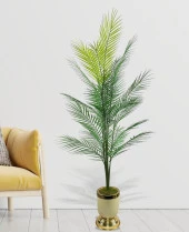 Nettenevime Yapay Ağaç Areka Ağacı Salon Bitkisi Krem Gold Metal Vazoda 130 cm 12 Yaprak thumbnail 2