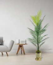 Nettenevime Yapay Ağaç Areka Ağacı Salon Bitkisi Krem Gold Metal Vazoda 130 cm 12 Yaprak thumbnail 5
