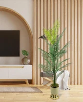 Nettenevime Yapay Ağaç Areka Ağacı Salon Bitkisi Krem Gold Metal Vazoda 130 cm 12 Yaprak thumbnail 6