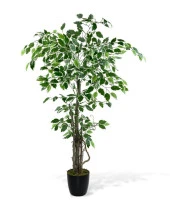 Nettenevime Yapay Ağaç Benjamin 120cm Yeşilbeyaz Çalılı Siyah Plastik Saksılı thumbnail 1