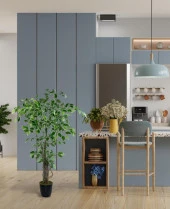 Nettenevime Yapay Ağaç Benjamin 120cm Yeşilbeyaz Çalılı Siyah Plastik Saksılı thumbnail 2