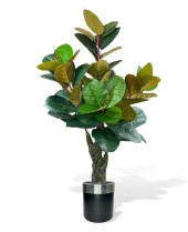 Nettenevime Yapay Ağaç Kauçuk Ağacı Metal Gümüş Kemerli Saksıda Ficus Elastica Salon Çiçeği 150*90 61 Yaprak - 1