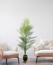 Nettenevime Yapay Ağaç Areka Ağacı Salon Bitkisi Siyah Gold Metal Vazoda 130 cm 12 Yaprak thumbnail 3