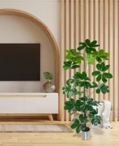 Nettenevime Yapay Ağaç Şeflera 18 Dallı Çalılı Gövde 120x60cm Gümüş Aleminyum Saksıda thumbnail 2