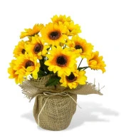Nettenevime Yapay Çiçek Ay Çiçeği 18 Çiçekli Keten Saksılı Dekoratif Süs Çiçeği - 1