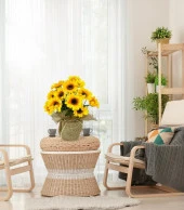 Nettenevime Yapay Çiçek Ay Çiçeği 18 Çiçekli Keten Saksılı Dekoratif Süs Çiçeği - 5