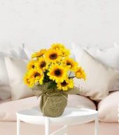 Nettenevime Yapay Çiçek Ay Çiçeği 18 Çiçekli Keten Saksılı Dekoratif Süs Çiçeği - 8