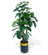 Nettenevime Yapay Çiçek Monstera Yeşil Deve Tabanı 3Katlı 135cm 54Yaprak Gold Kemerli Siyah Saksıda Yapay Bitki thumbnail 1